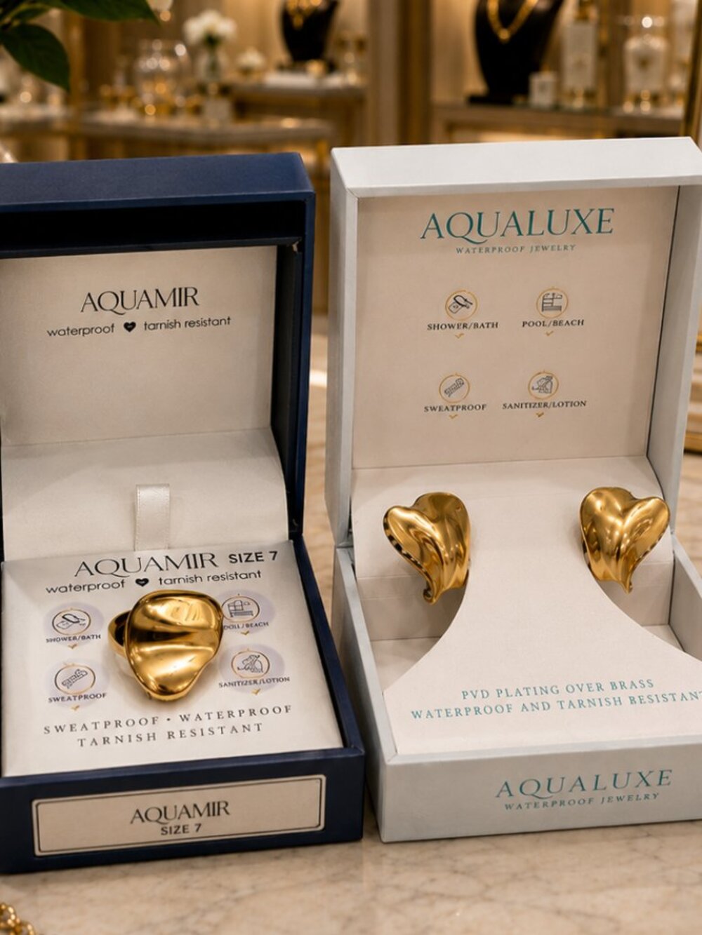 Gold Heart Ring & Earrings Sculptural Jewelry Gift Set